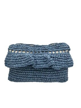 Aqua Blue Hand-Woven Straw Tote Bag